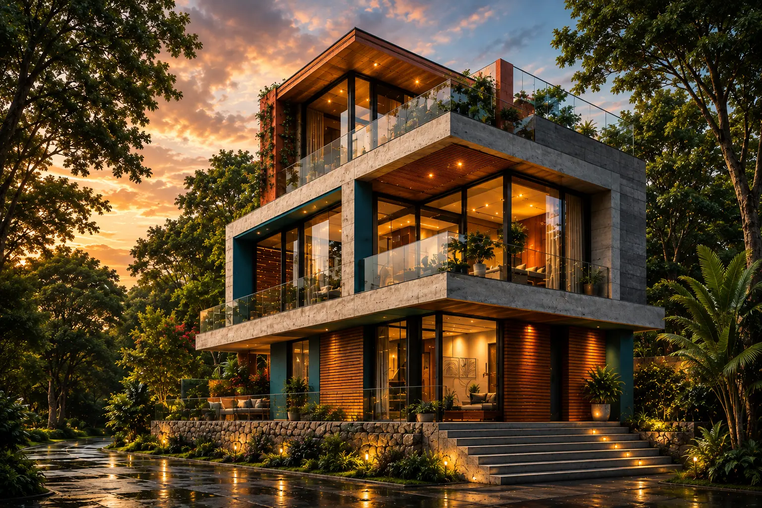 Natural stone, timber and concrete materials